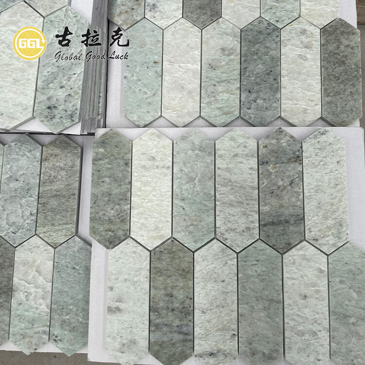 Natural Polished Marble Green Long Hexagon Marble Mosaic Tiles