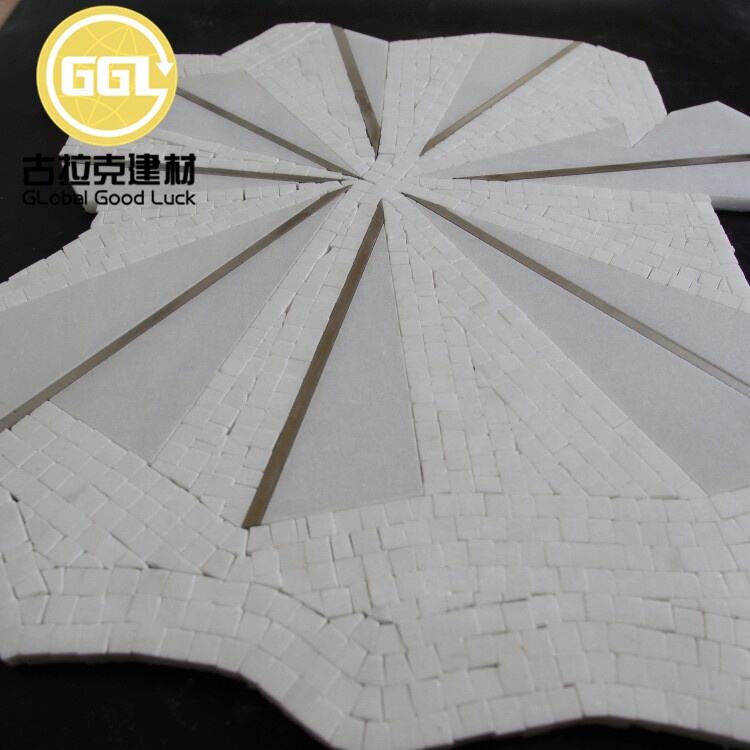 Unique Shape Marble Waterjet Mosaic Tile Inlay Stainless Steel Design