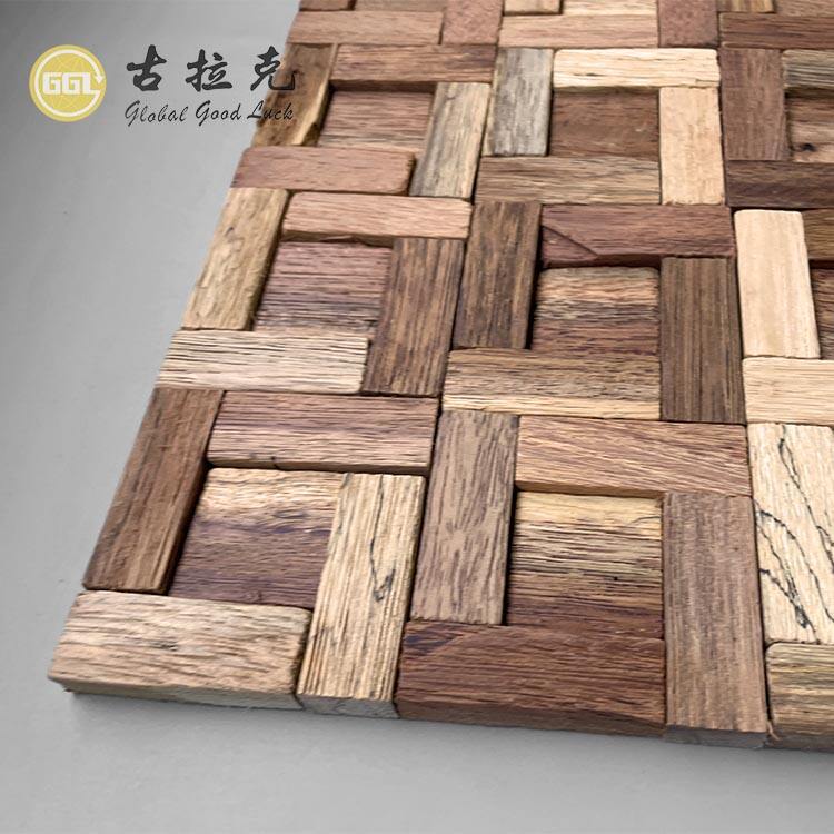 Vintage Style Natural Wood Mosaic Tile Brown Color Wall Tile for Hotel Room Office Decoration