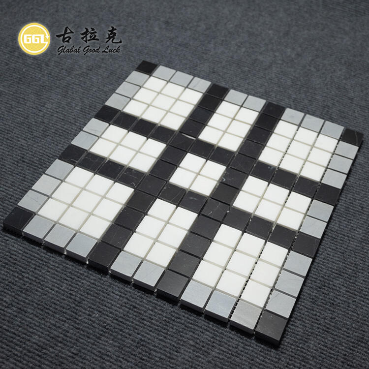 Black Mix White Gray Square Marble Stone Mosaic Tile for Floor Decor