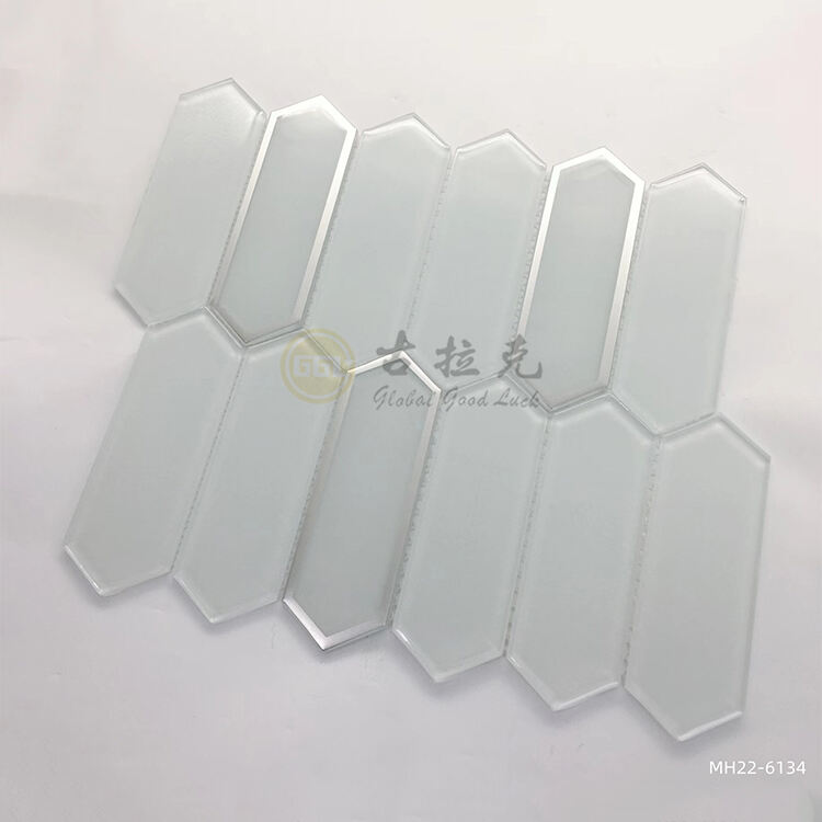 Pure White Crystal Glass Mix Sliver-Rimmed And Gold Edged Mosaic Tile