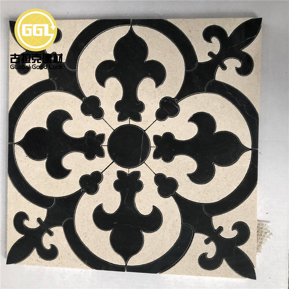 Customized Marble Parquet Feature Flower Waterjet Mosaic Tiles