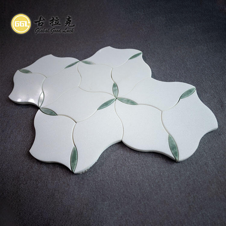 Thassos White and Green Marble Pattern Flower Shape Waterjet Mosaic For Wall Floor Tiles