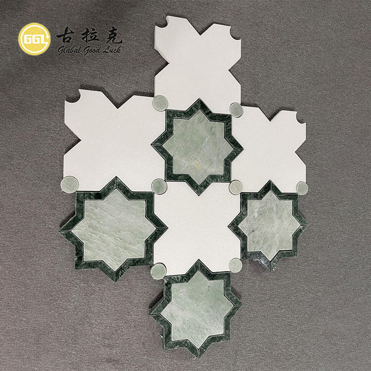 Flower Design Marble Parquet Feature Waterjet Mosaic Tile