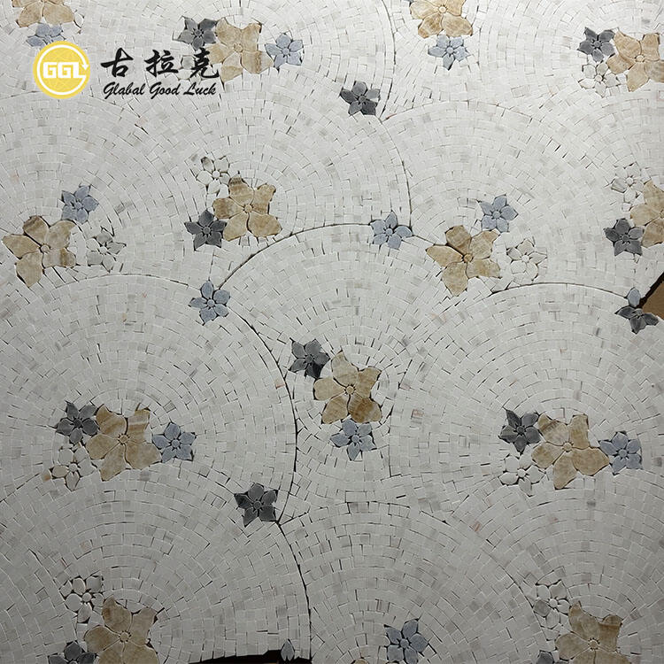 Natural Marble Flower Shape Design Waterjet Mosaic Tile