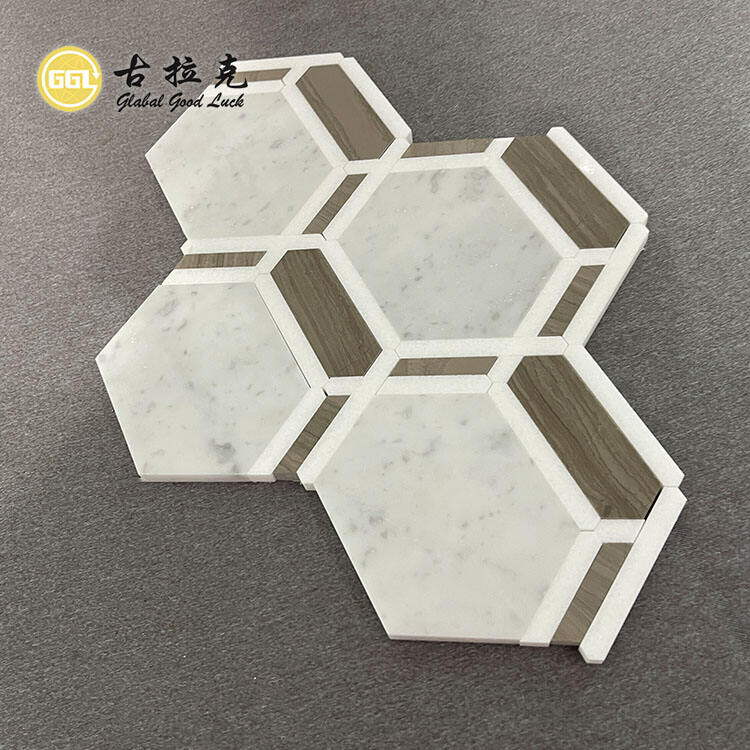 Interior Household Decorative Hexagon Shape Marble Mosaic Wall Floor Tiles