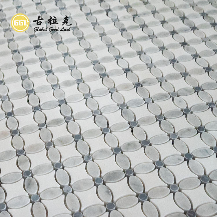 White Marble Stone Flower Pattern Mosaic Tile for Bathroom Wall Floor Decor