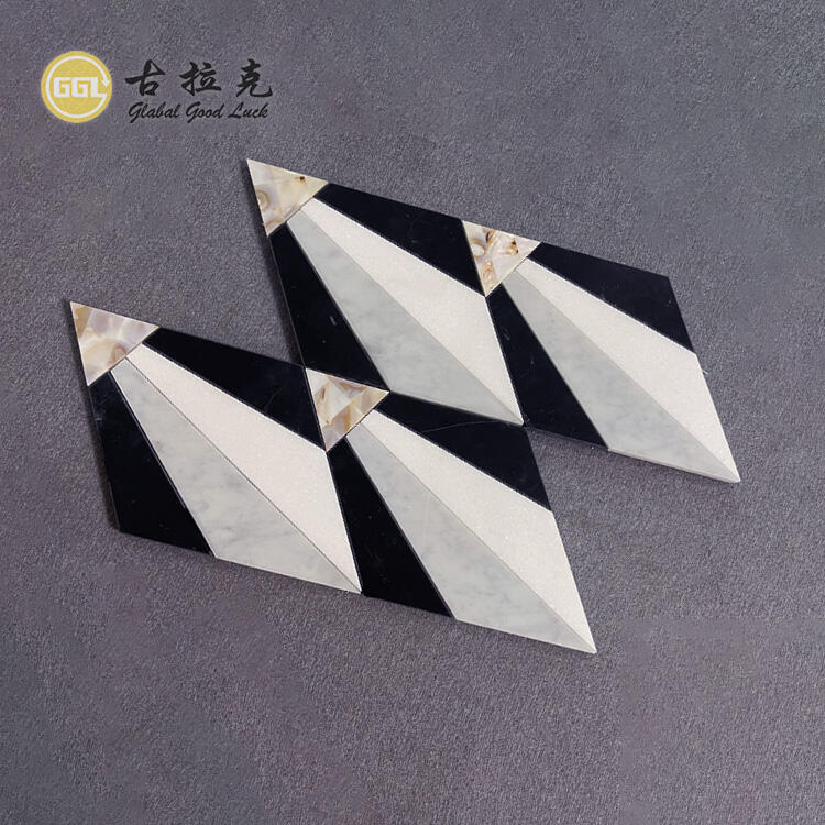 Triangle Shape Marble Mix Shell Waterjet Mosaic Tile