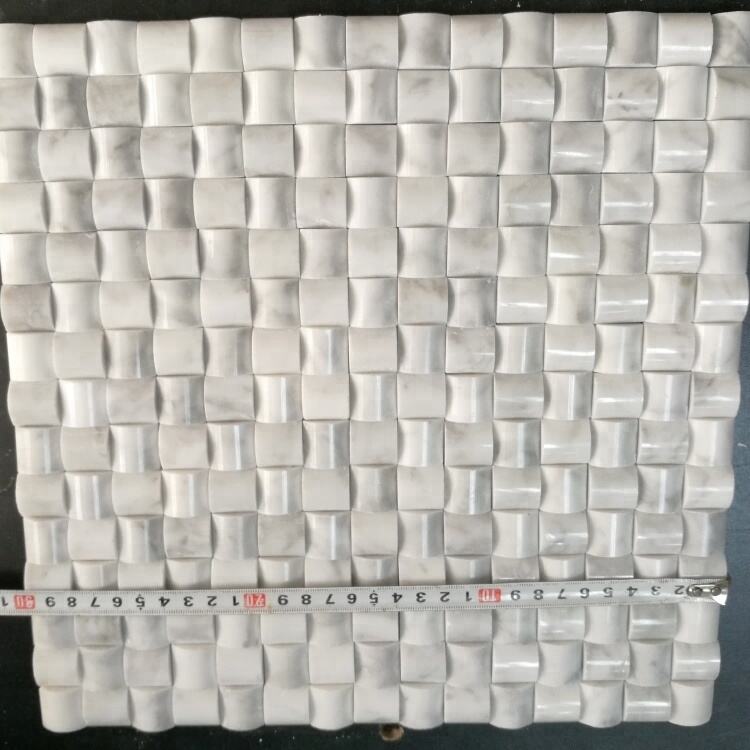 3D Polished Carrara White Marble Basket Weave Marble Mosaic Tile