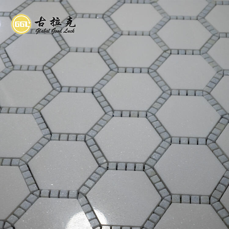 Thassos White Marble Stone Mosaic Mix Blue Stone Mosaic Tile for Floor Wall Decor