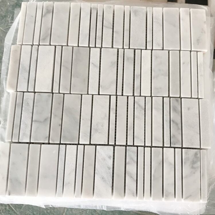 Carrara White Marble Random Strip Mosaic Home Wall Flooring Tile