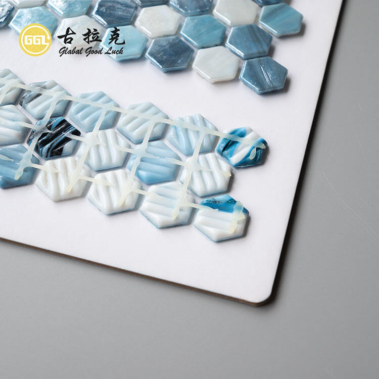 Hot Melt Bule and White Glass Mosaic Tile Dot-Mounted Swimming Pool Tiles