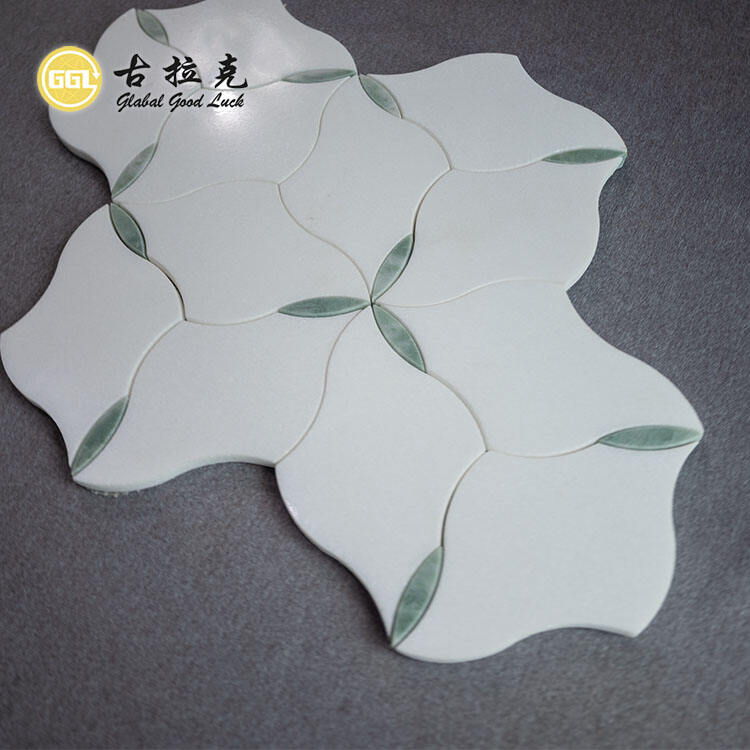 Thassos White and Green Marble Pattern Flower Shape Waterjet Mosaic For Wall Floor Tiles