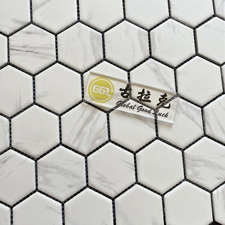 Marble Looking Hexagon Ceramic Mosaic Tile for Wall Decor