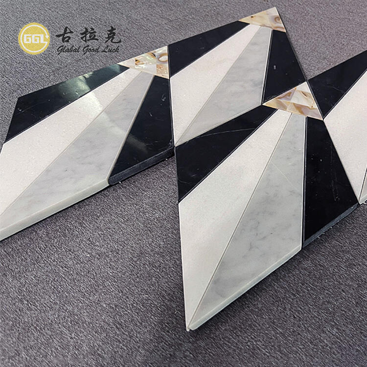 Triangle Shape Marble Mix Shell Waterjet Mosaic Tile