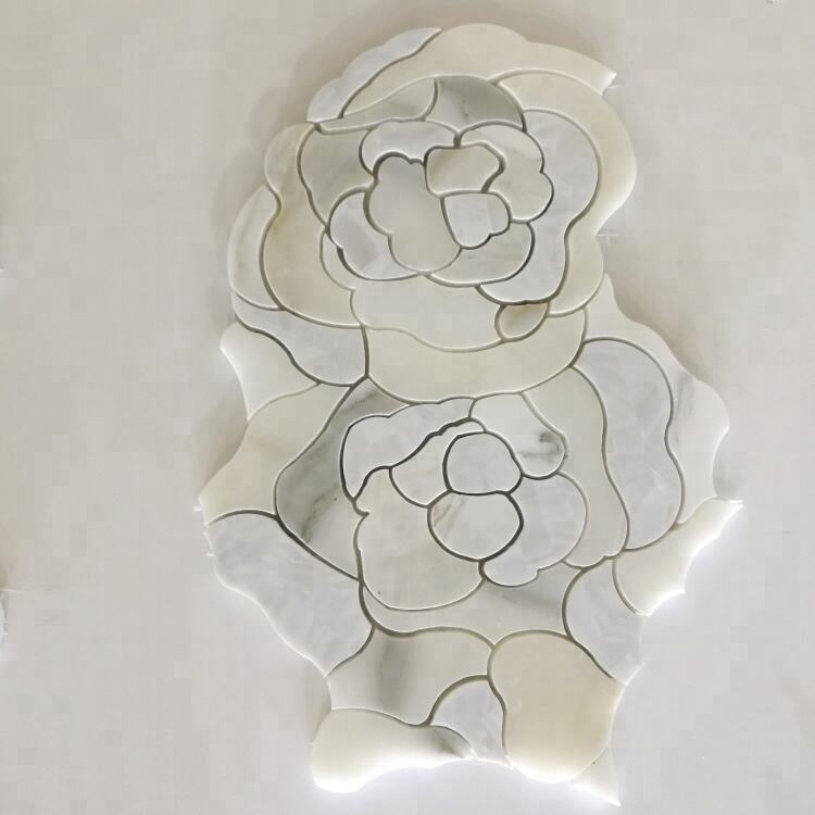 Flower Shape Marble Mix Shell Waterjet Pattern Mosaic Tiles