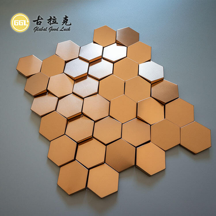 Concave Convex Design Stainless Steel Metal Mosaic Tile Hexagon Shape Wall Decor