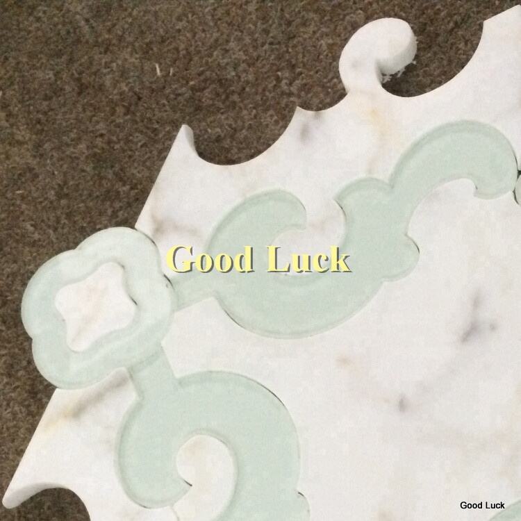 Fashion Design White Marble Mix Green Glass Waterjet Art Wall Mosaic Tile