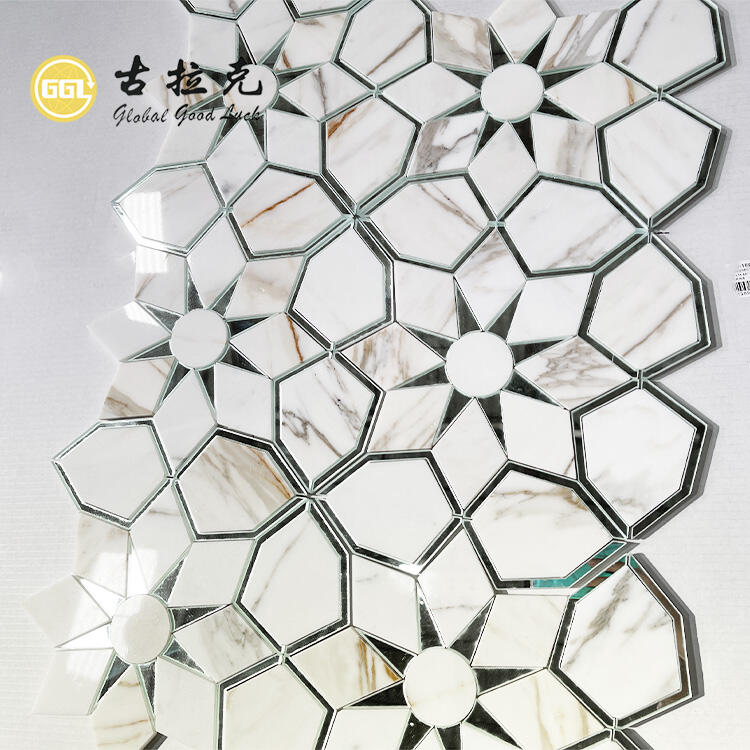 Calacatta Gold Mable Mix Mirror Water Jet Marble Mosaic Wall Tile