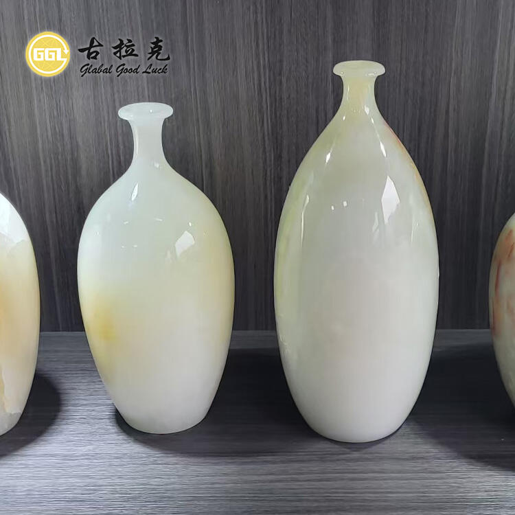White Gold Natural Onyx Stone Container Flower Vase Design