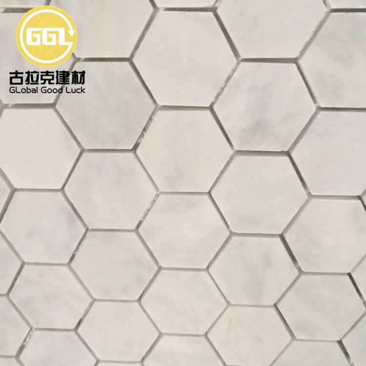 Hexagon Shape Carrara White Marble Mosaic Tiles