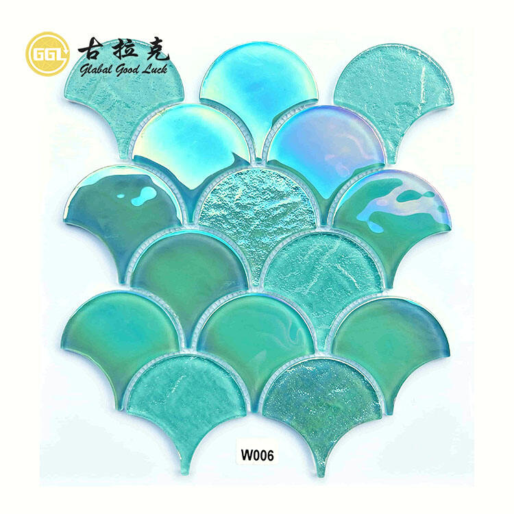 Wall Decoration Fan-shape Iridescent Glass Mosaic Swimming Pool Tile