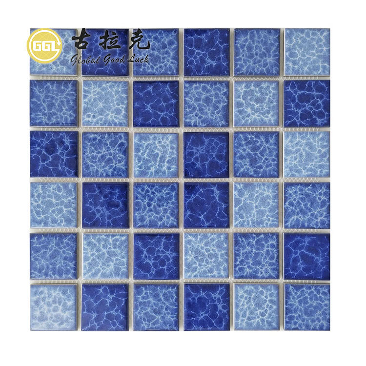 Kiln-surface Mosaic Ceramic Blue Square Shape Mosaic Tiles For Wall Decor