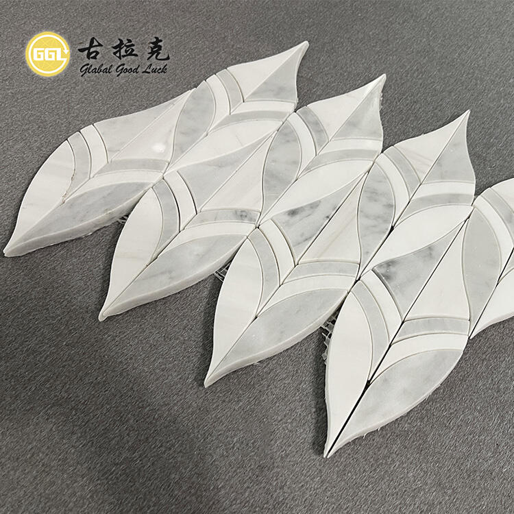 Leaf Shape Marble Waterjet Mosaic Marble Tile For Wall Decor