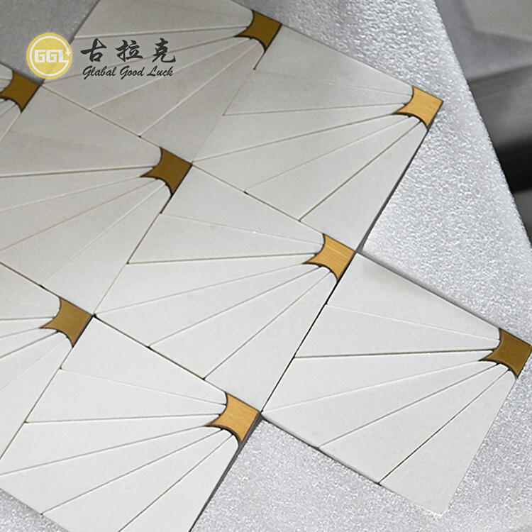 Square Thassos White Marble Mix Brass Mosaic Wall Tile