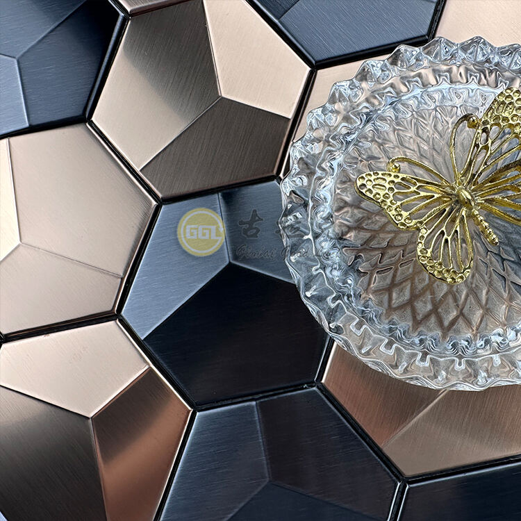 Hexagon 3D Metaal Mosaïek Rose Gold Mix Swart Stainless Steel Mosaïek Muurtegels