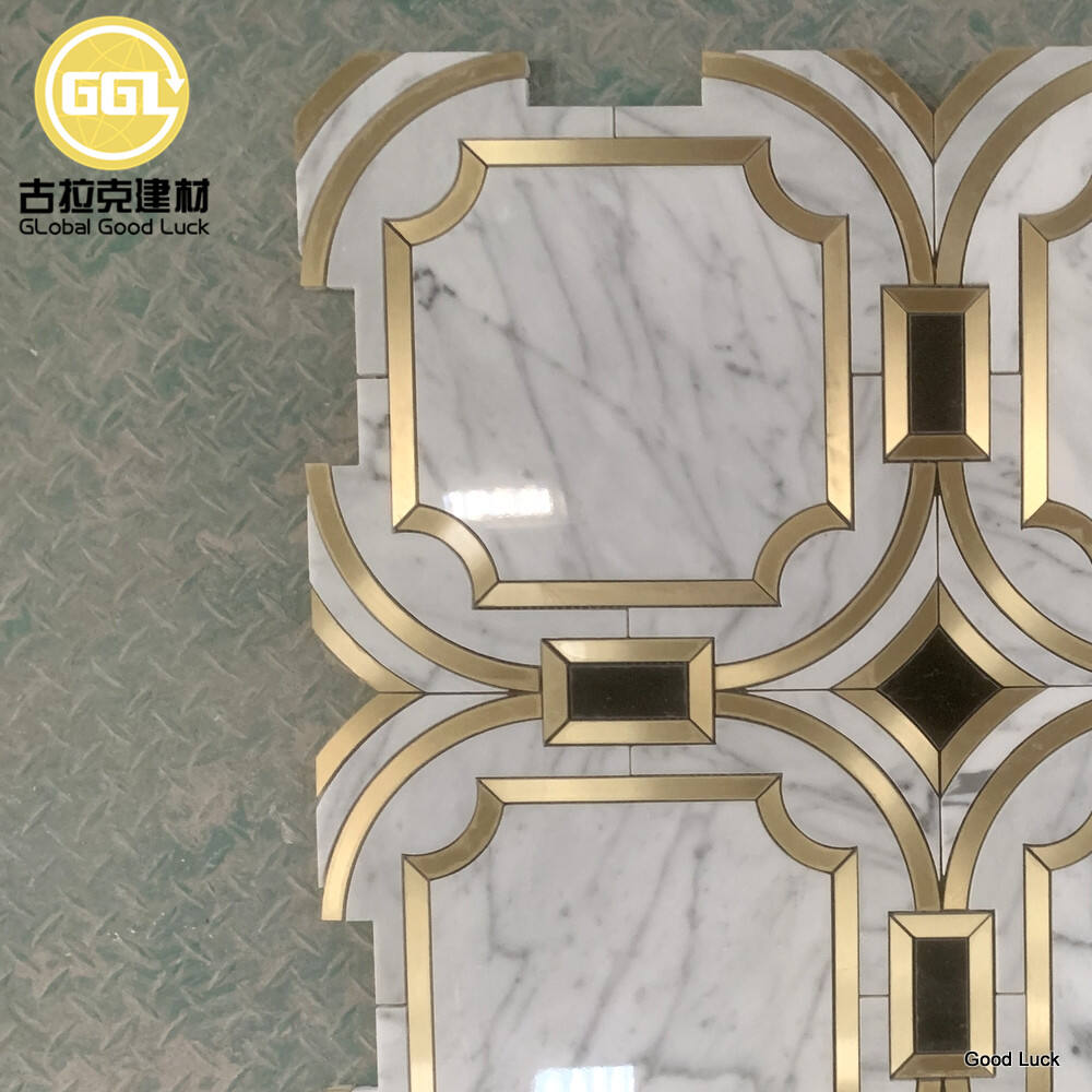 Luxury Design Pattern Marble With Brass Waterjet Mosaic Tile