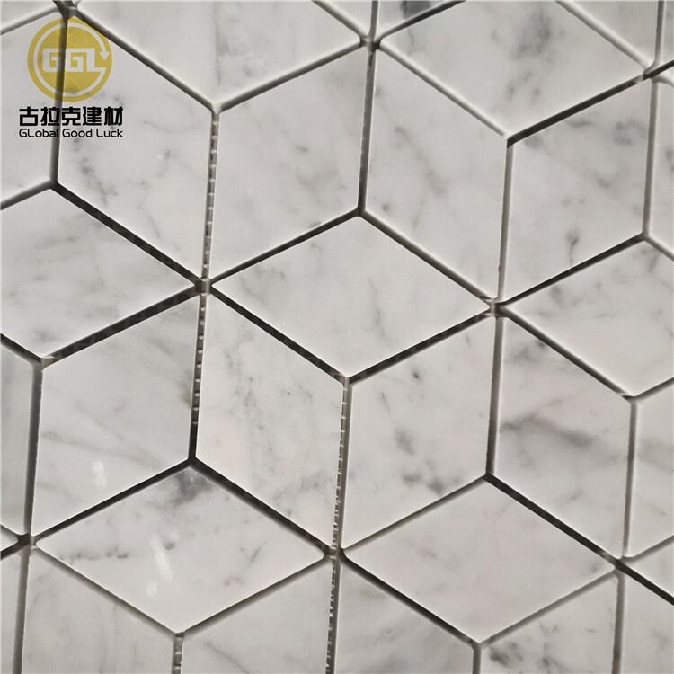 Hot Sale Wall Decoration Natural White Carrara Marble Stone Diamond Mosaic Tiles For Wall Decor