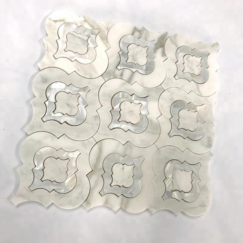 Waterjet Marble Mosaic Tile Lantern Shape White Mother of Pear Shell