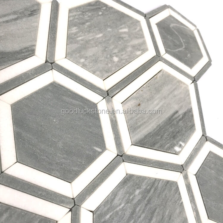 Big Size Irregular Shape Marble Tile Polished Gray Mix White Lines Marble Mosaic Tile for Home/Villa/Hotel Wall Floor Decor