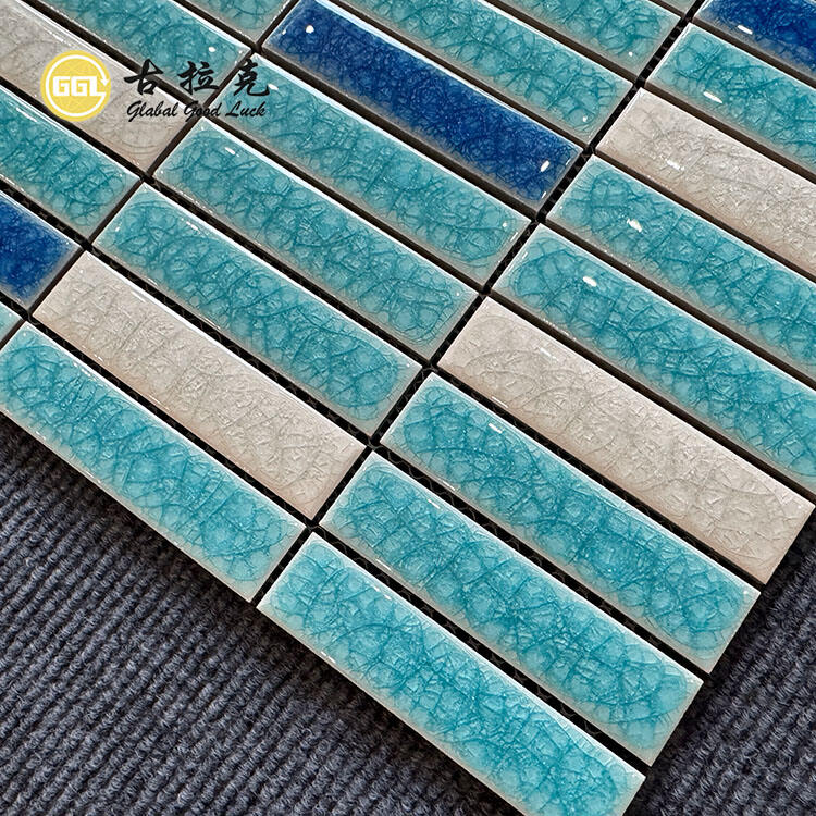 Blue Mix White Long Strip Ice Crack  Mosaic Ceramic Tiles For Wall and Floor