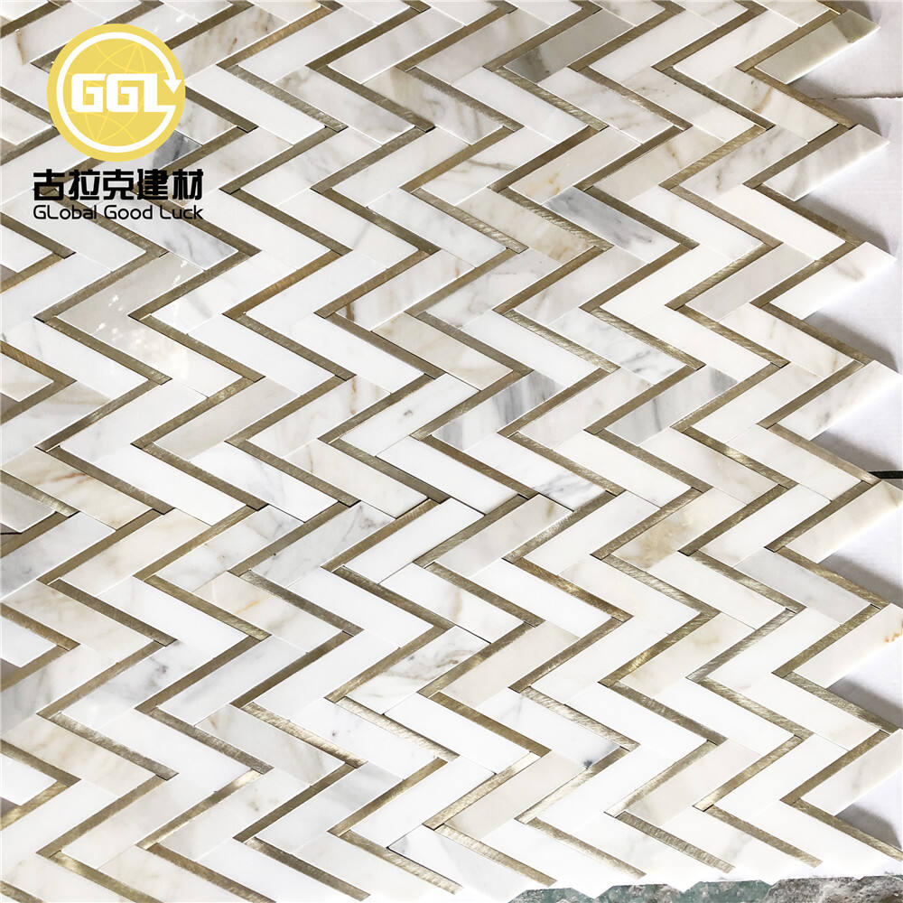 Luxury Calacatta Gold Marble Mix Alloy Mosaic Tile for Backsplash Interior Outdoor Decor