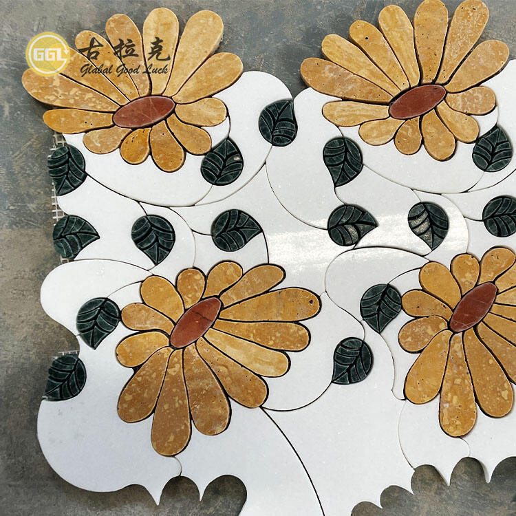 Elegant Sunflower Mosaic Tile Water Jet Marble Mosaic for Home Decor