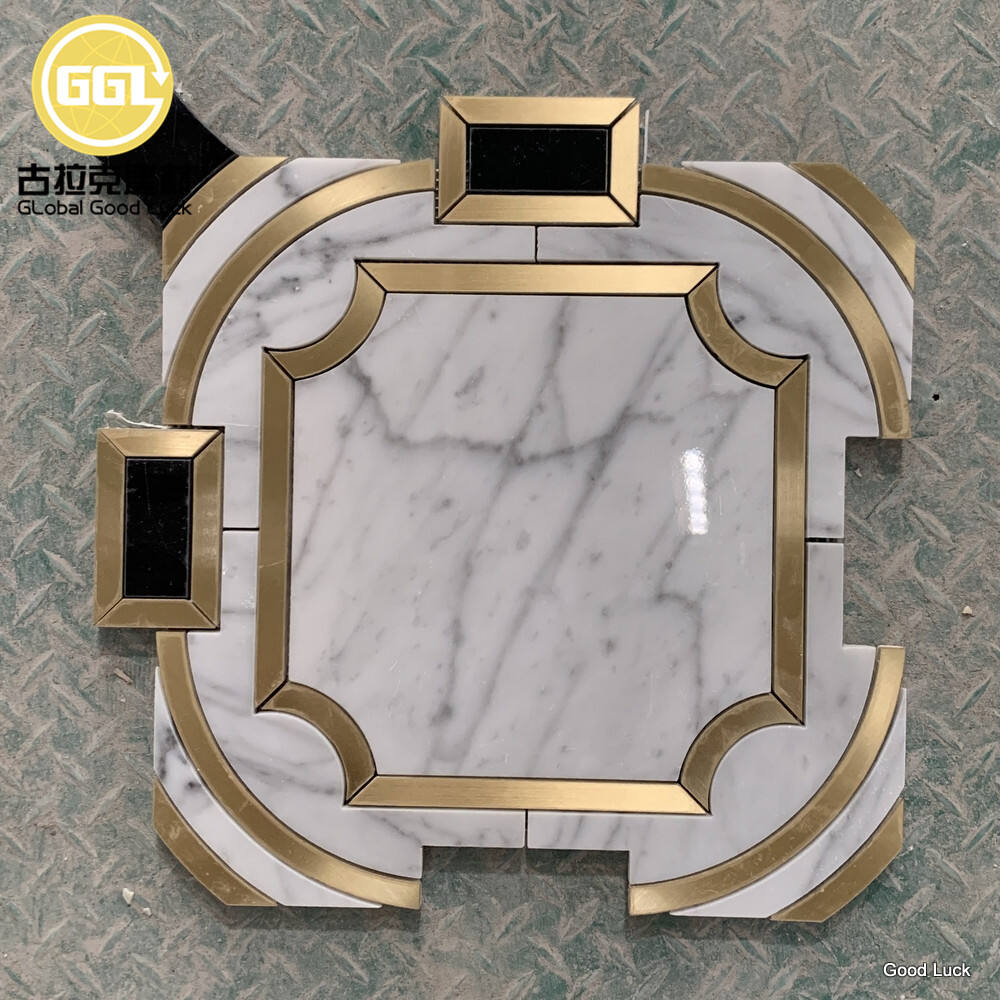 Luxury Design Pattern Marble With Brass Waterjet Mosaic Tile