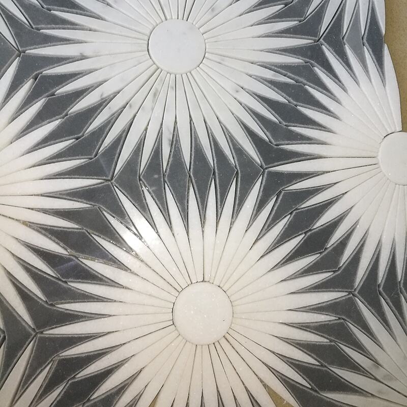 Sun Flower Shape Marble Pattern Waterjet Mosaic Backsplash Tiles