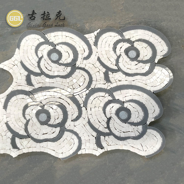 Rose Design Marble Tile Waterjet Cut Mosaic Interior Floor or Wall Tile