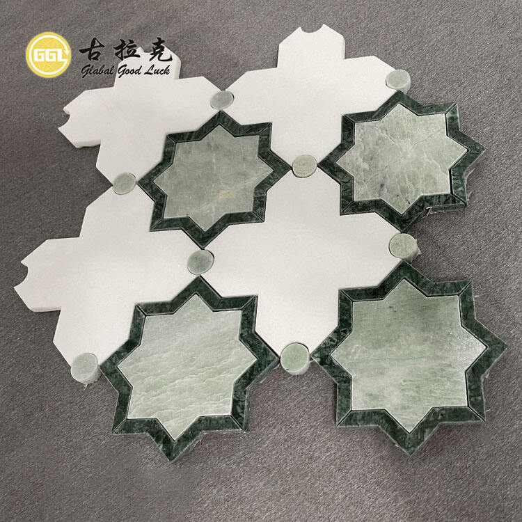 Flower Design Marble Parquet Feature Waterjet Mosaic Tile