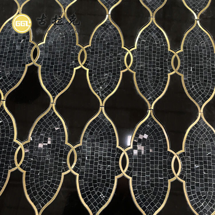 Black and white Marble & Brass Waterjet Mosaic Tile