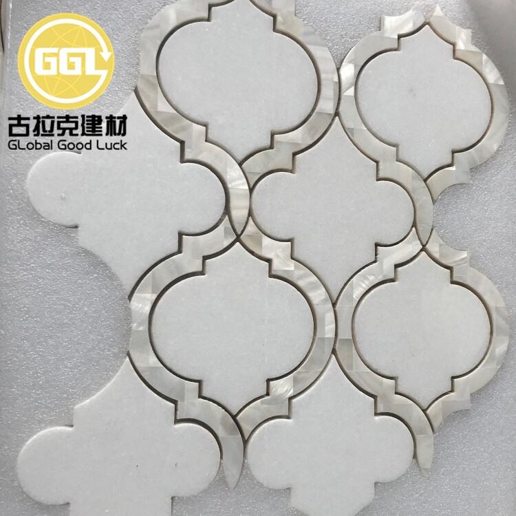 Nature White Shell of Pearl Mix White Mix Thassos White Marble Lantern Shape Mosaic Tile