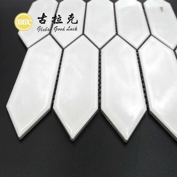 Glossy Long Hexagon White Mosaic Ceramic Tiles for Wall and Floor