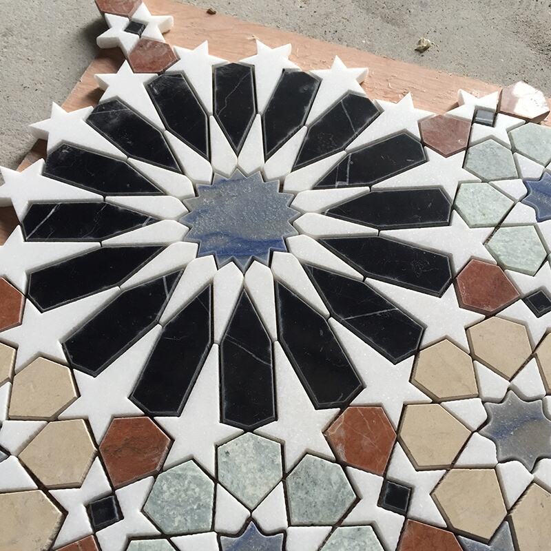 Interior Decoration Flower Pattern Waterjet Marble Stone Mosaic Tiles for Wall Floor