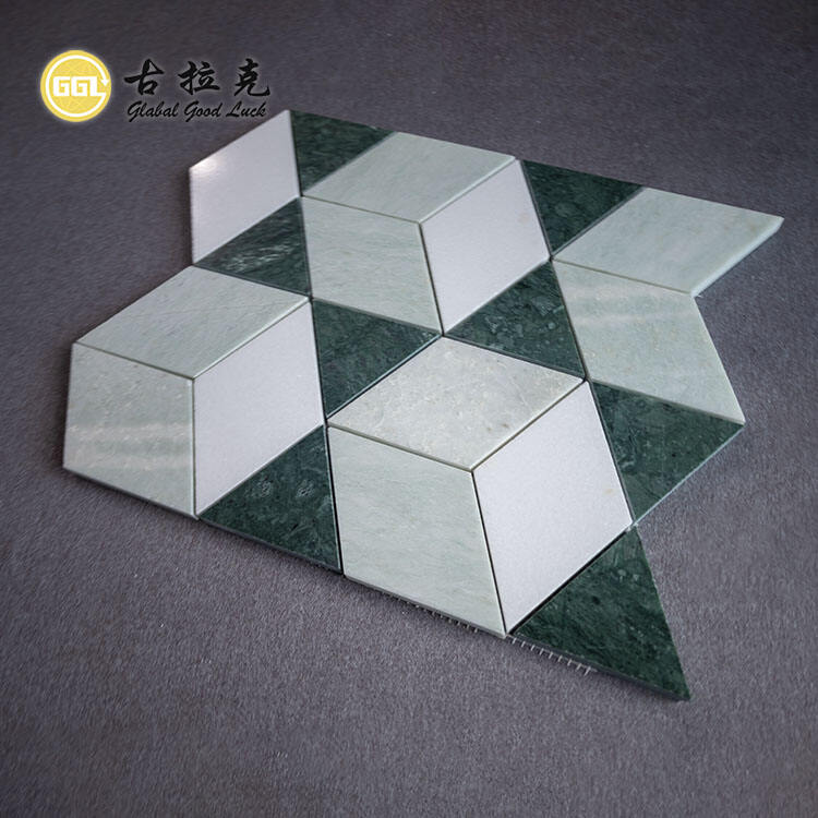 Diamond Shape Verde Green Marble Mosaic Wall Tile For Home Decoration