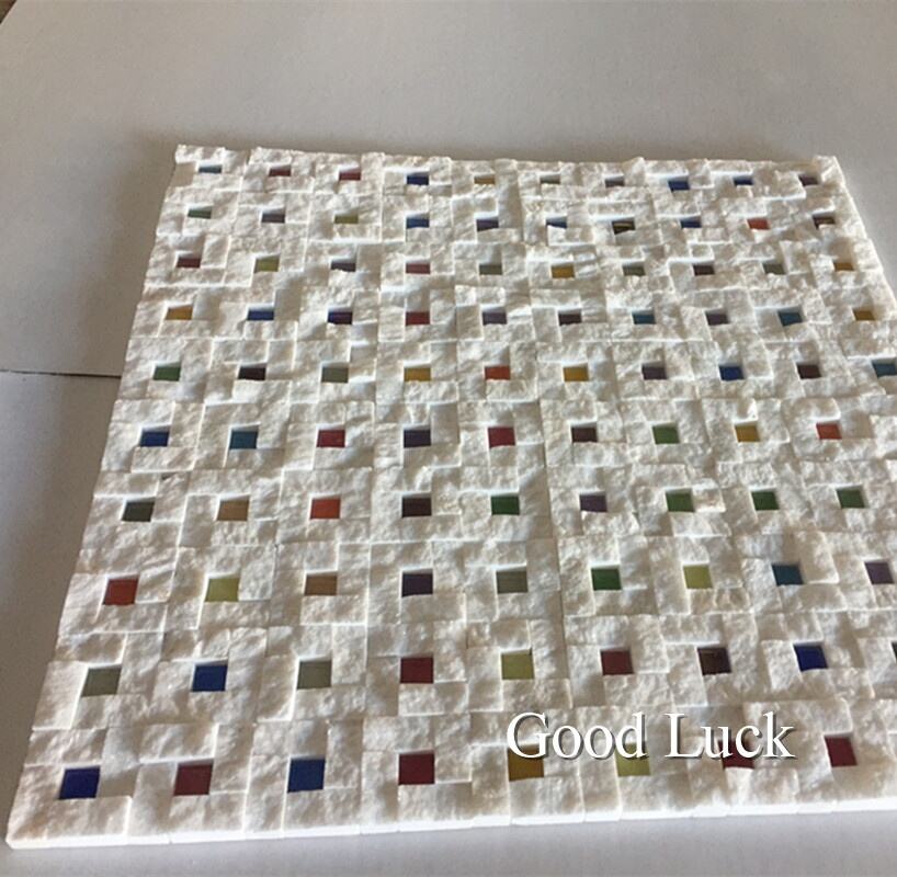 Natural Marble White With Colorful Dots Basket Weave Marble Mosaic Tiles