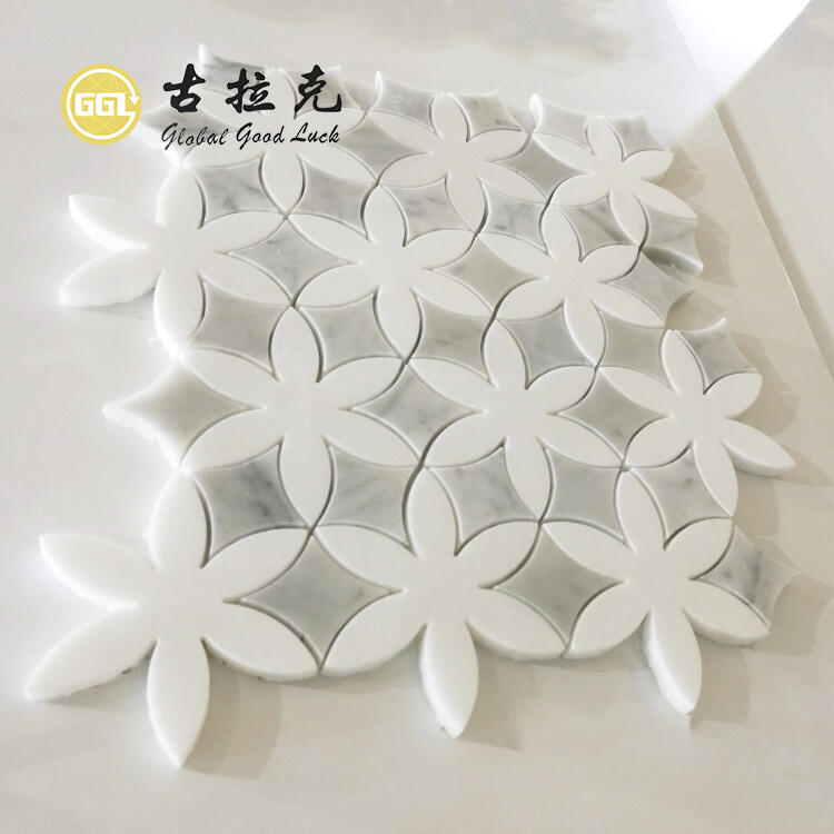 Marble Flower Mosaic Tiles Wall Parquet Waterjet Marble Mosaic For Bathroom