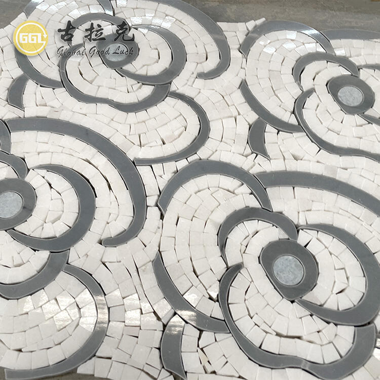 Rose Design Marble Tile Waterjet Cut Mosaic Interior Floor or Wall Tile