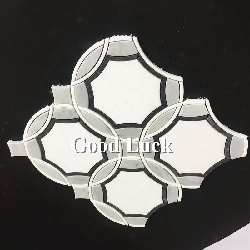 Round Mix Hexagon Shape Waterjet Marble Mosaic Backsplash Tile